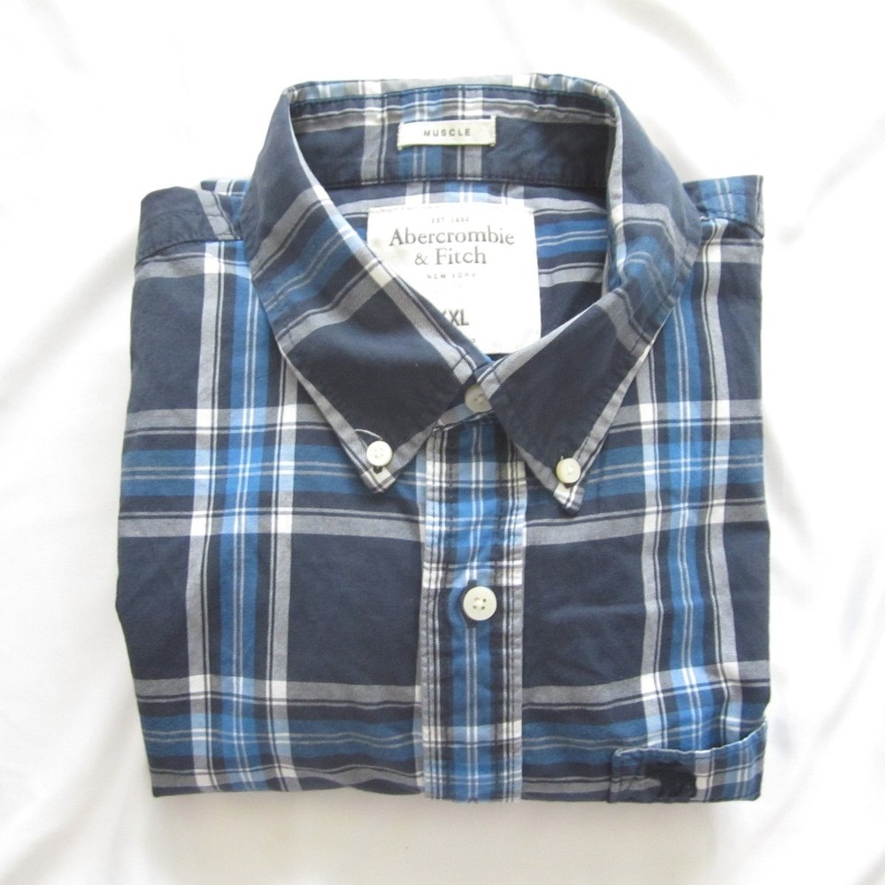 Y2K Abercrombie & Fitch Mens XXL Muscle Fit Plaid Long Sleeve OCBD Shirt (M451)